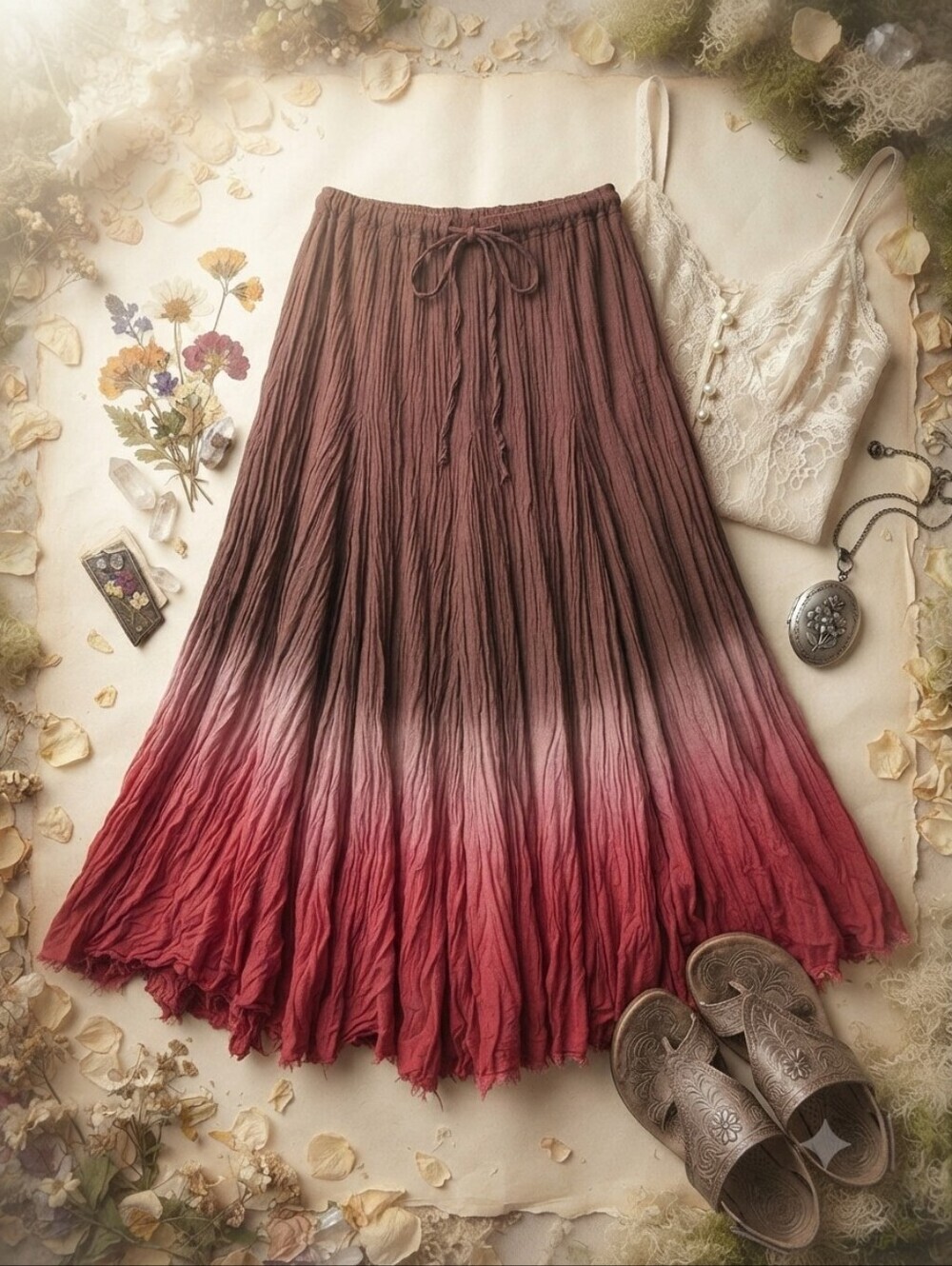 Karma Highway Purple Ombre Flowy Boho Fairycore Cotton Skirt